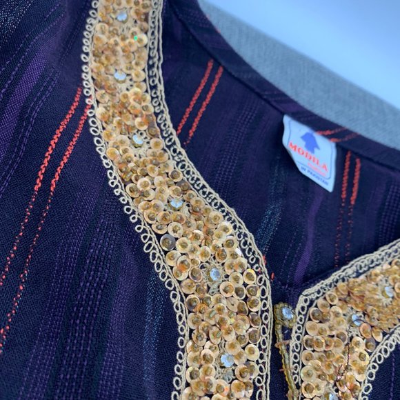 Modila Fashion Pakistani / Indian Dress Purple Gold Sequin Bead‎ Detail Small - Picture 4 of 13